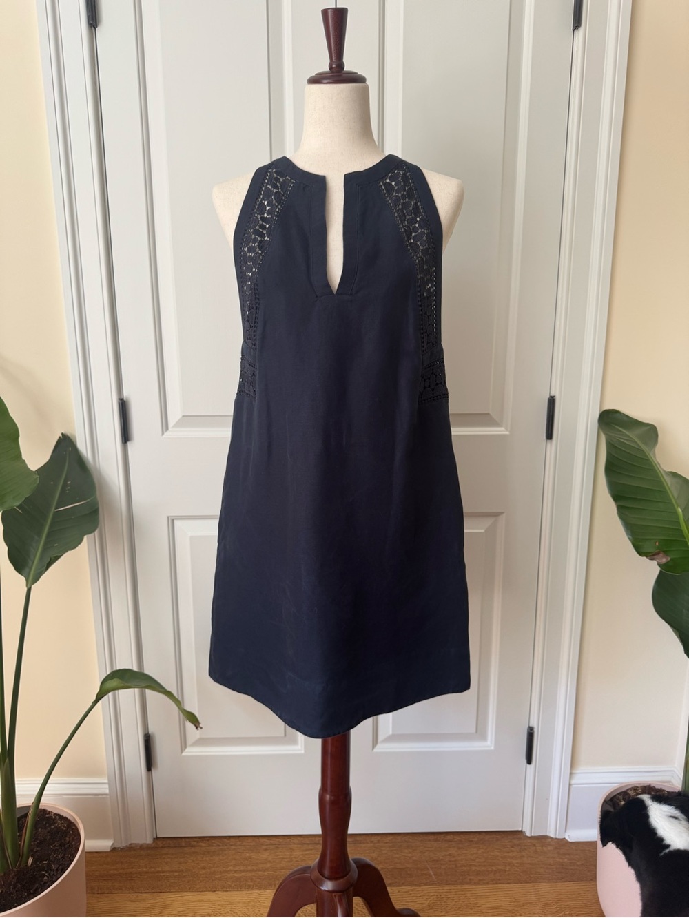 Reiss Navy Sleeveless Shift Dress with Lace Insets